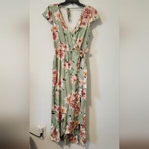 BOG Collective Floral Green Wrap Dress Size Small